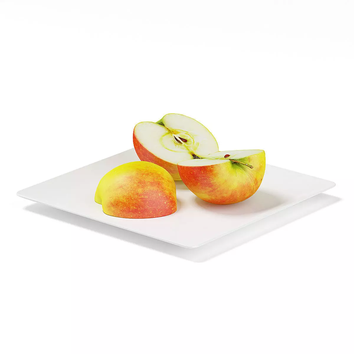 Sliced Apples on White Plate 3D model_0