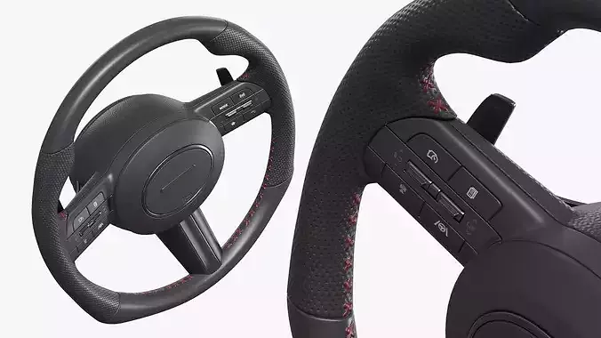 Car Steering Wheel With Control Buttons 3D model 4