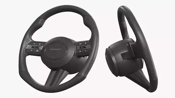 Car Steering Wheel With Control Buttons 3D model 2