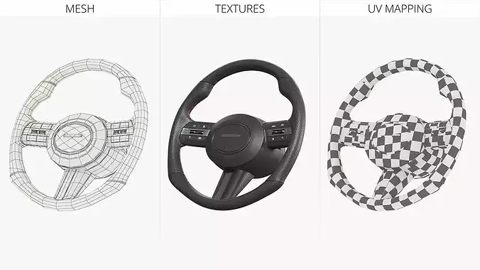 Car Steering Wheel With Control Buttons 3D model 7