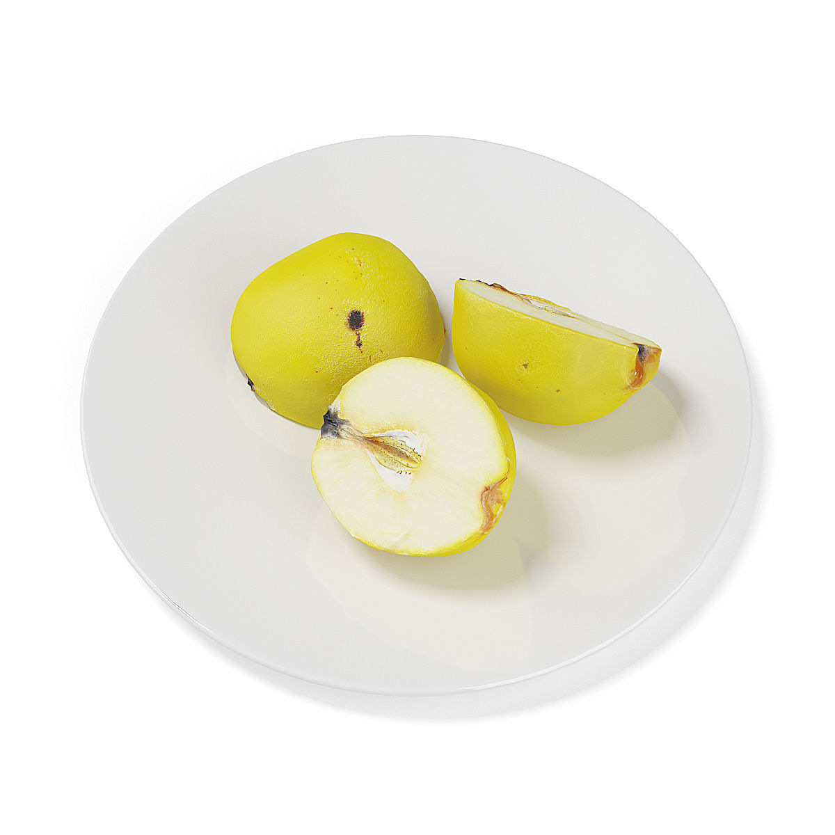 Sliced Quinces on White Plate 3D model_4