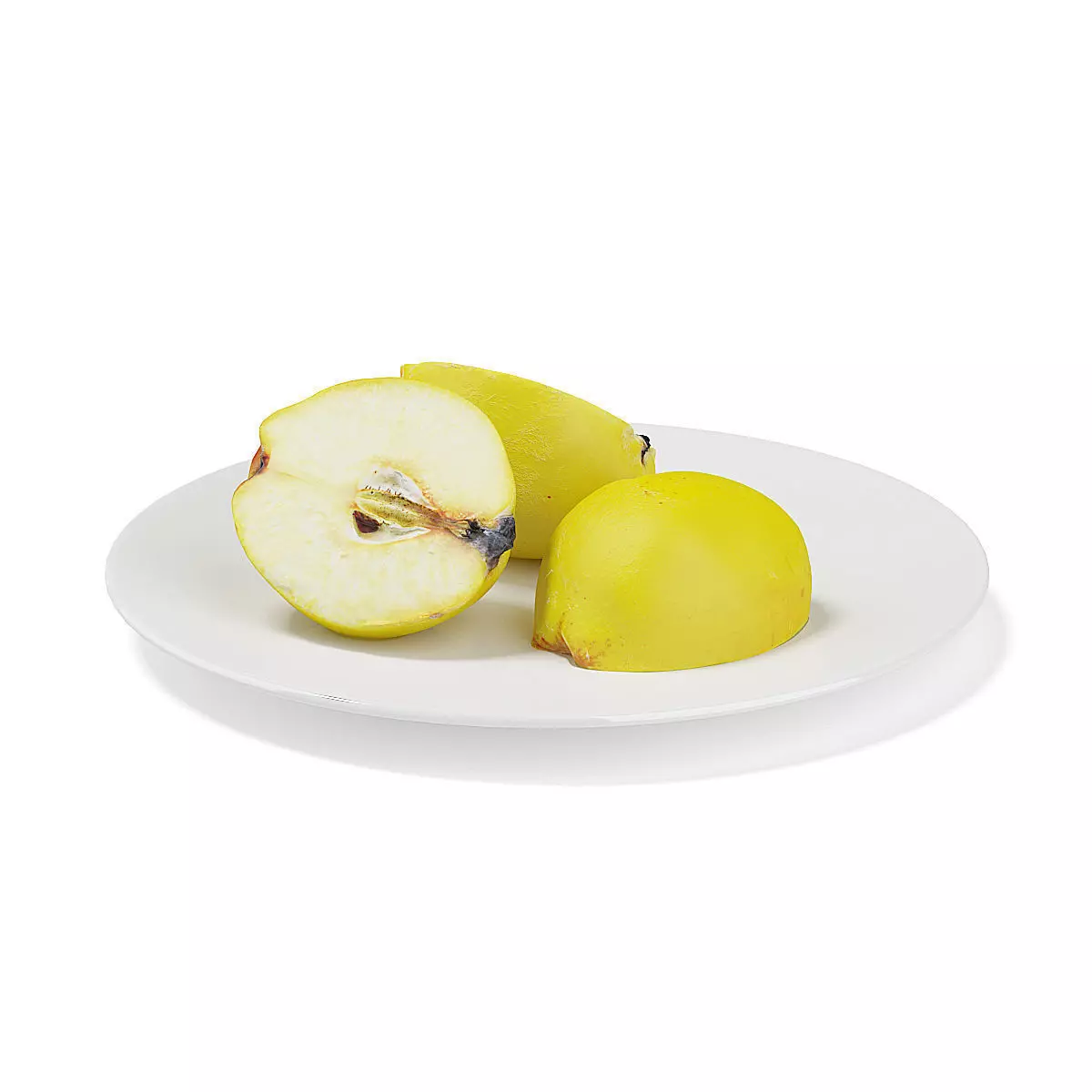 Sliced Quinces on White Plate 3D model_0