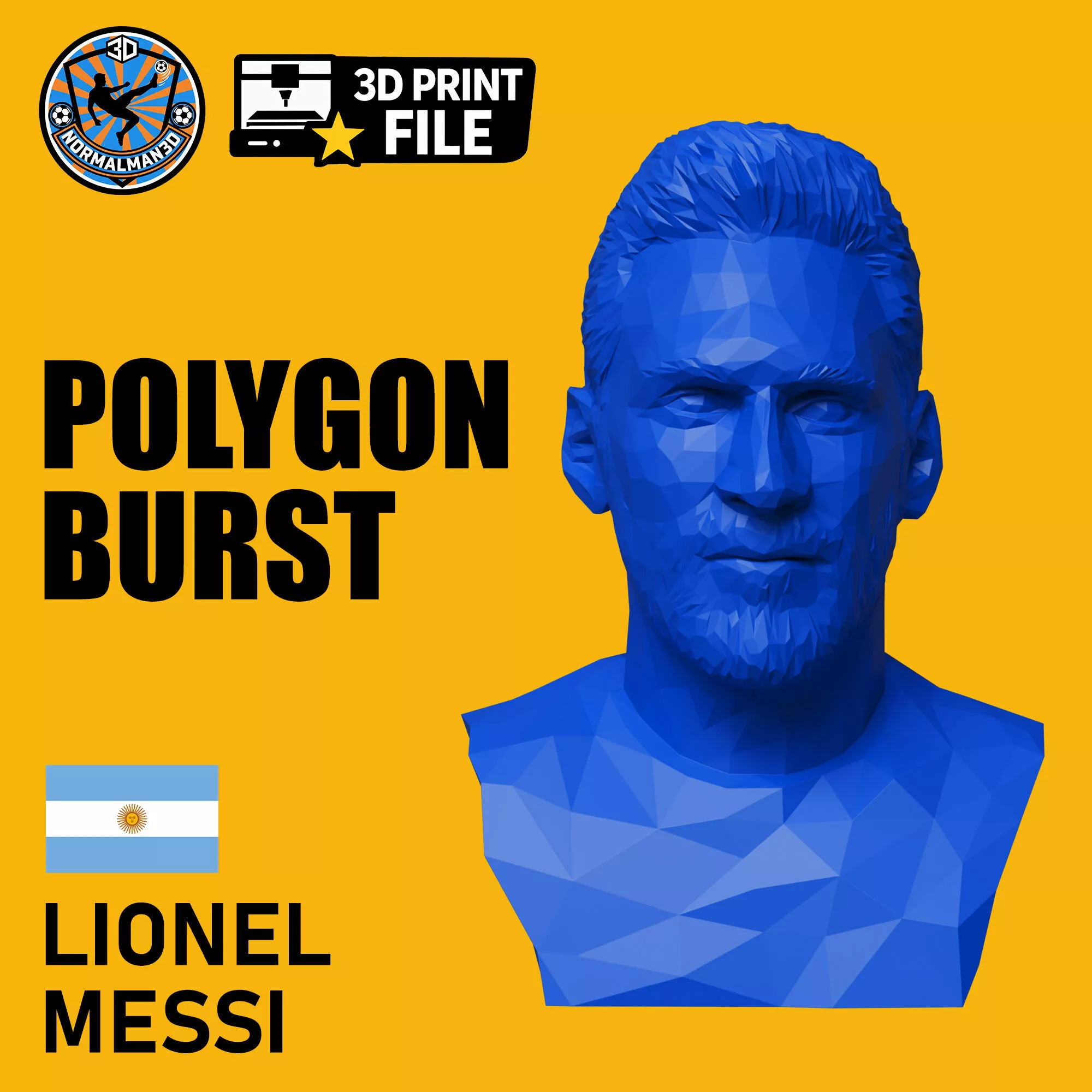LIONEL MESSI POLYGON ART BUST ARGENTINA LEGEND 3D PRINTABLE STL 3D print model
