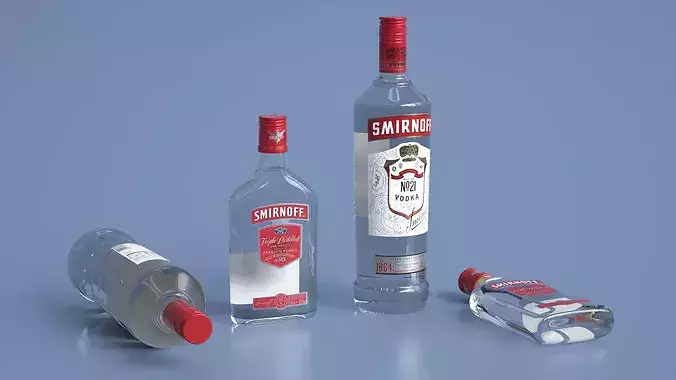Smirnoff No21 Vodka Bottles Set 3D model 2
