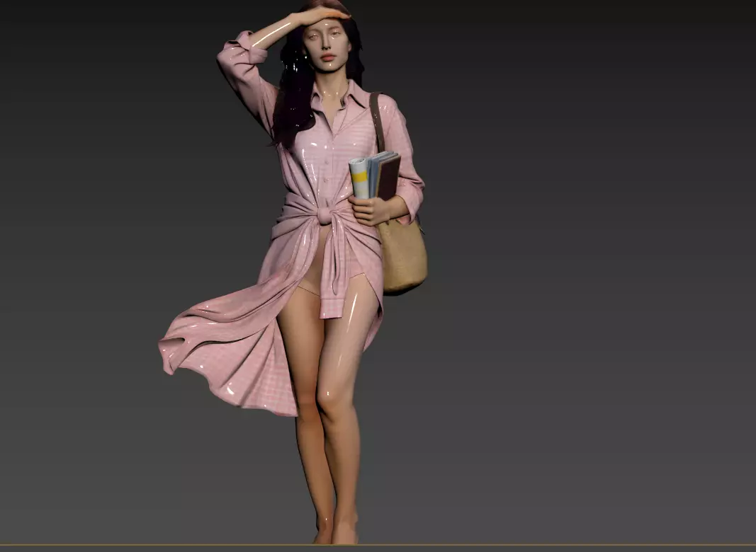 A89- A Girl Wearing a Skirt and Blowing 3D model