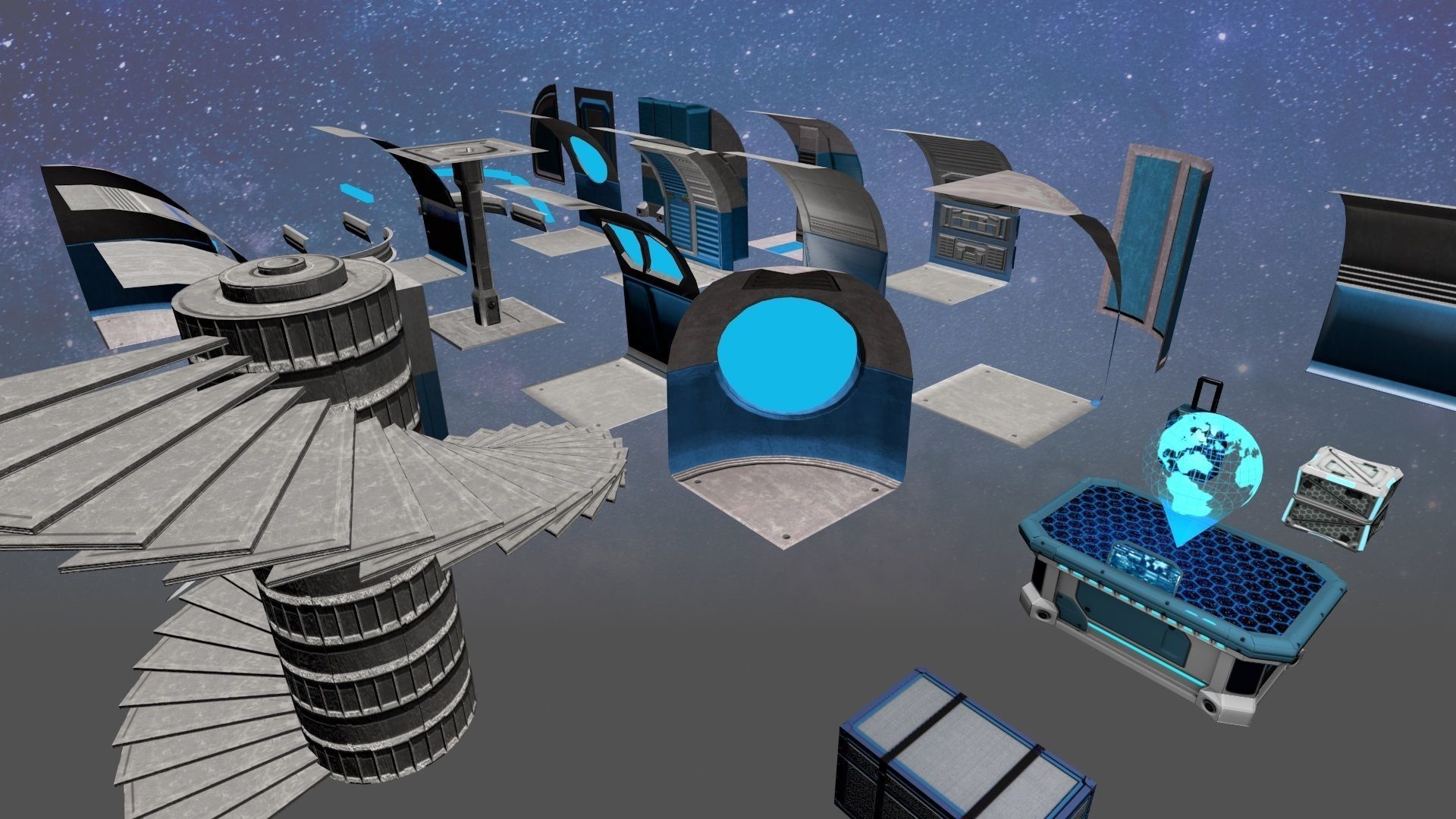 Game-Ready Modular Space Station Interior Kit Low-poly 3D model_16