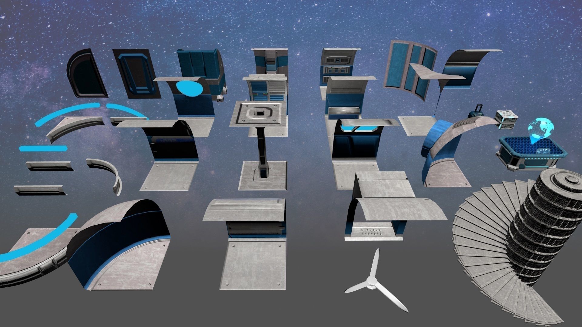 Game-Ready Modular Space Station Interior Kit Low-poly 3D model_15