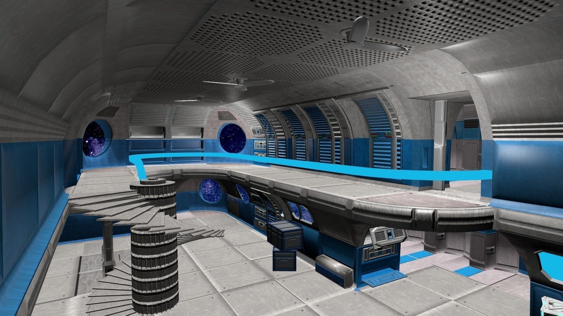 Game-Ready Modular Space Station Interior Kit Low-poly 3D model_6