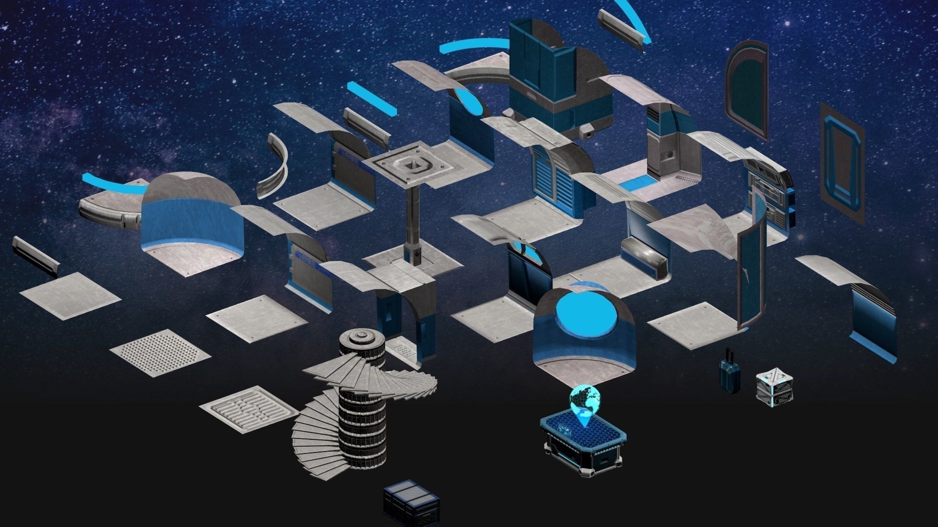 Game-Ready Modular Space Station Interior Kit Low-poly 3D model_14