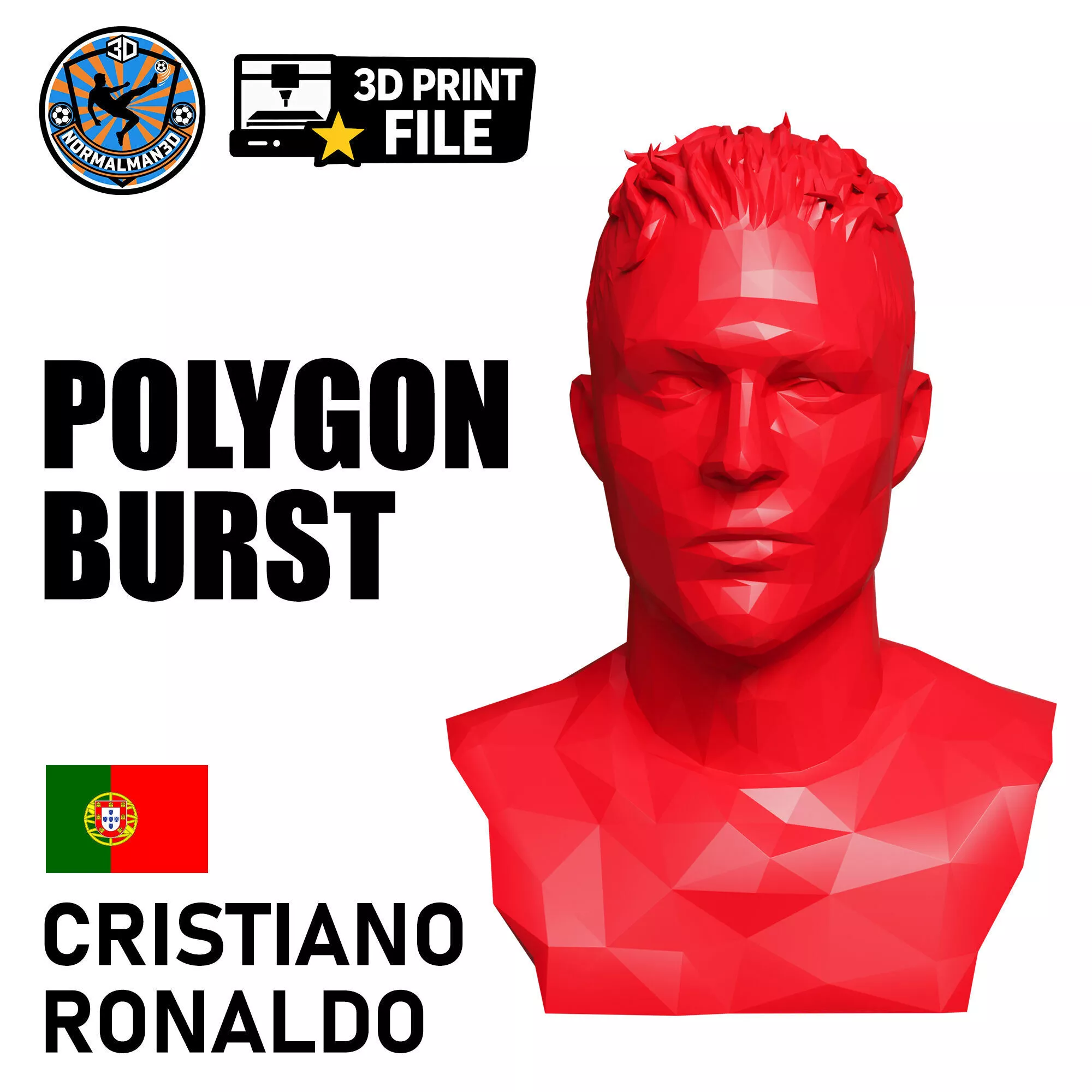 CRISTIANO RONALDO 3D PRINTABLE MODEL POLYGON ART BURST 3D print model
