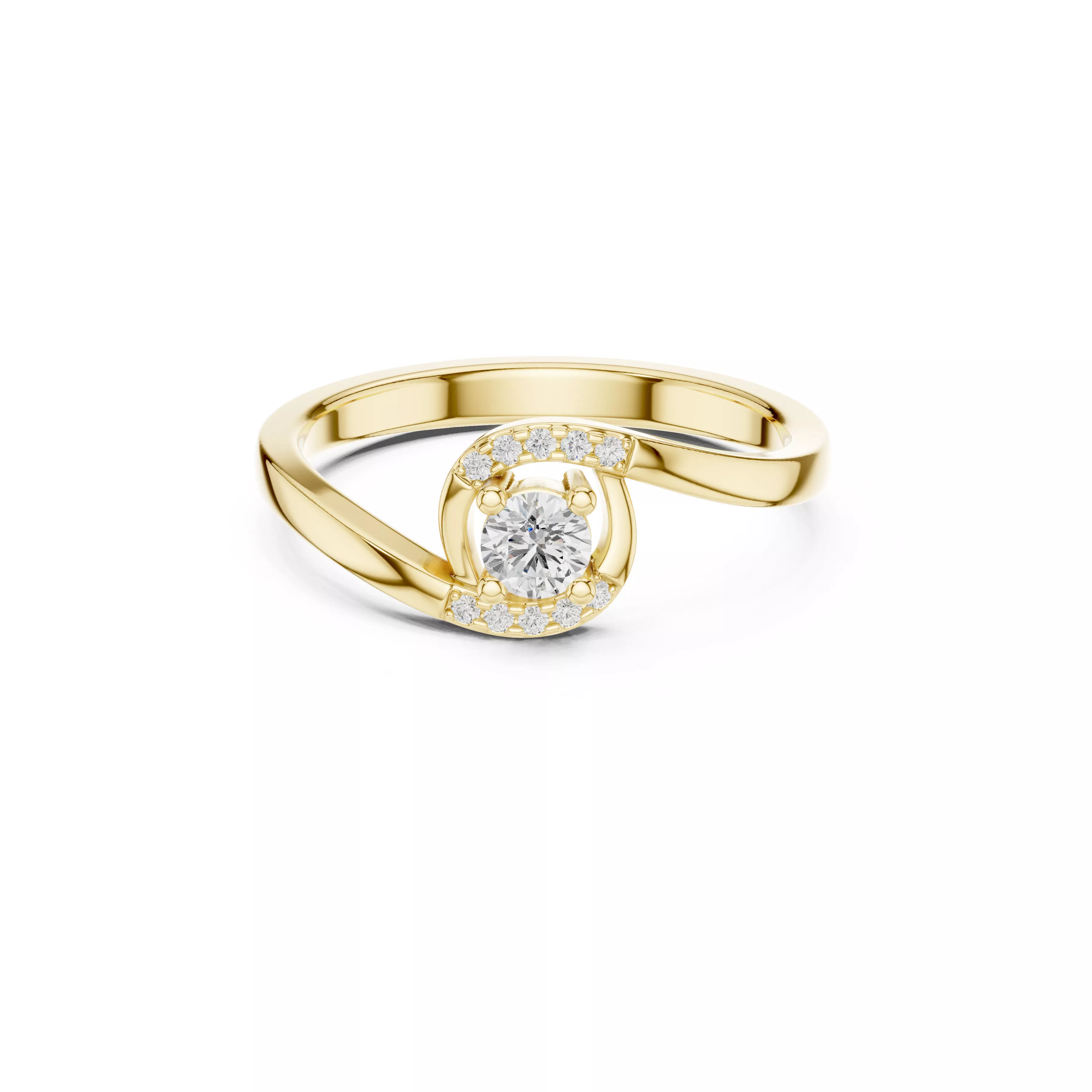 Modern Spiral Halo Diamond Engagement Ring STL 3DM 3D print model