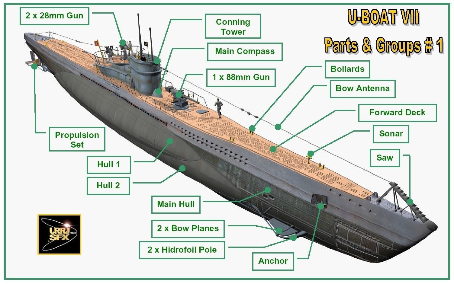 German U-BOAT Type VII 3D model_12