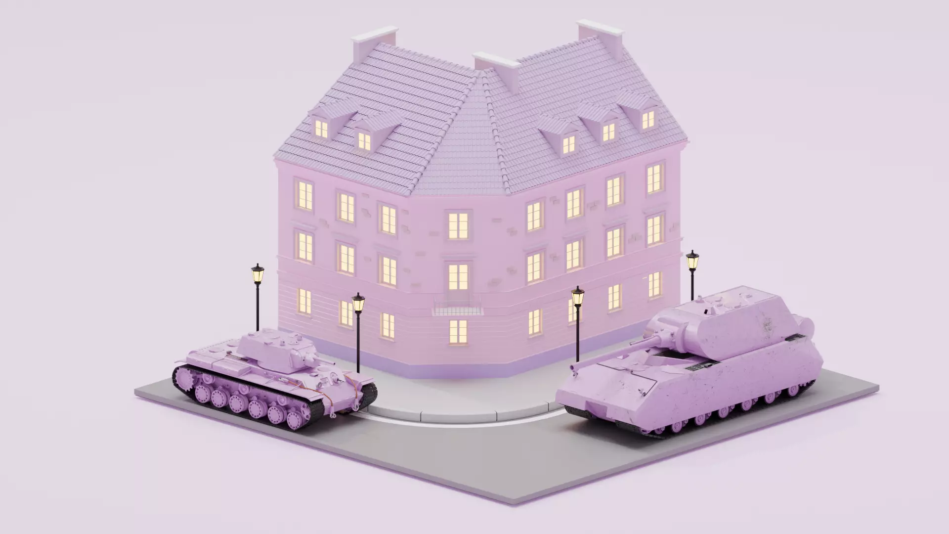 low poly isometric European war town assets Low-poly 3D model