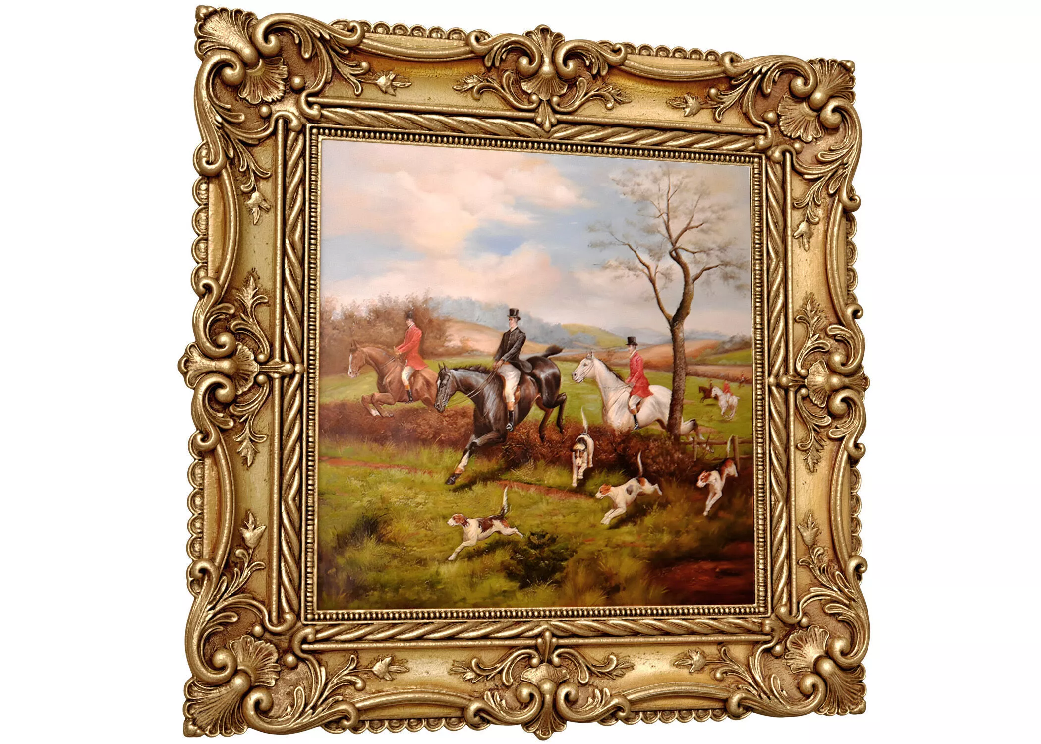 Classic painting in a carved golden frame painting picture 3D model