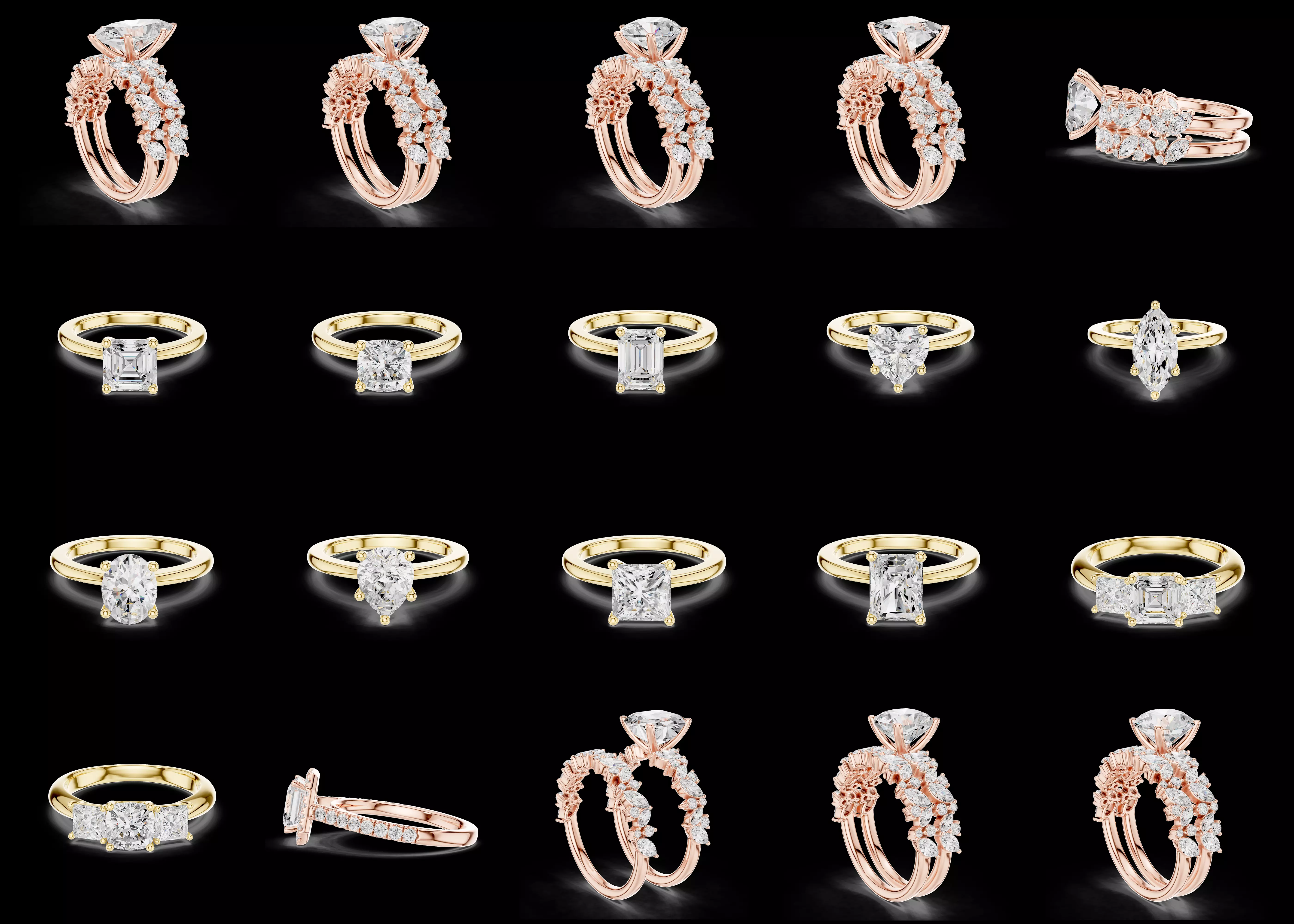 20 Luxury Engagement Ring CAD STL 3DM Jewelry Combo Pack 3D print model