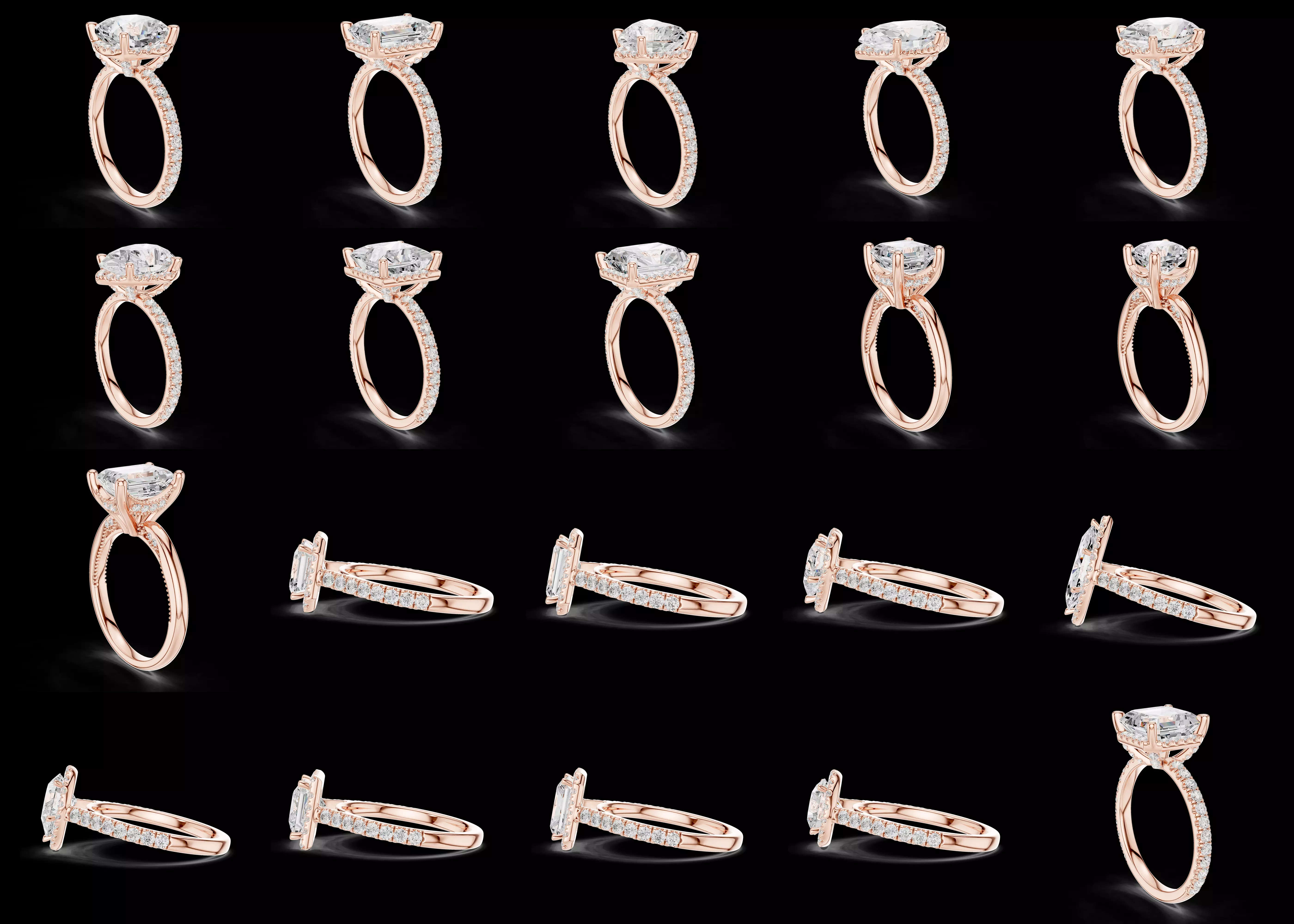20 Oval Cut Halo Ring CAD STL 3DM Bridal Combo Pack 3D print model
