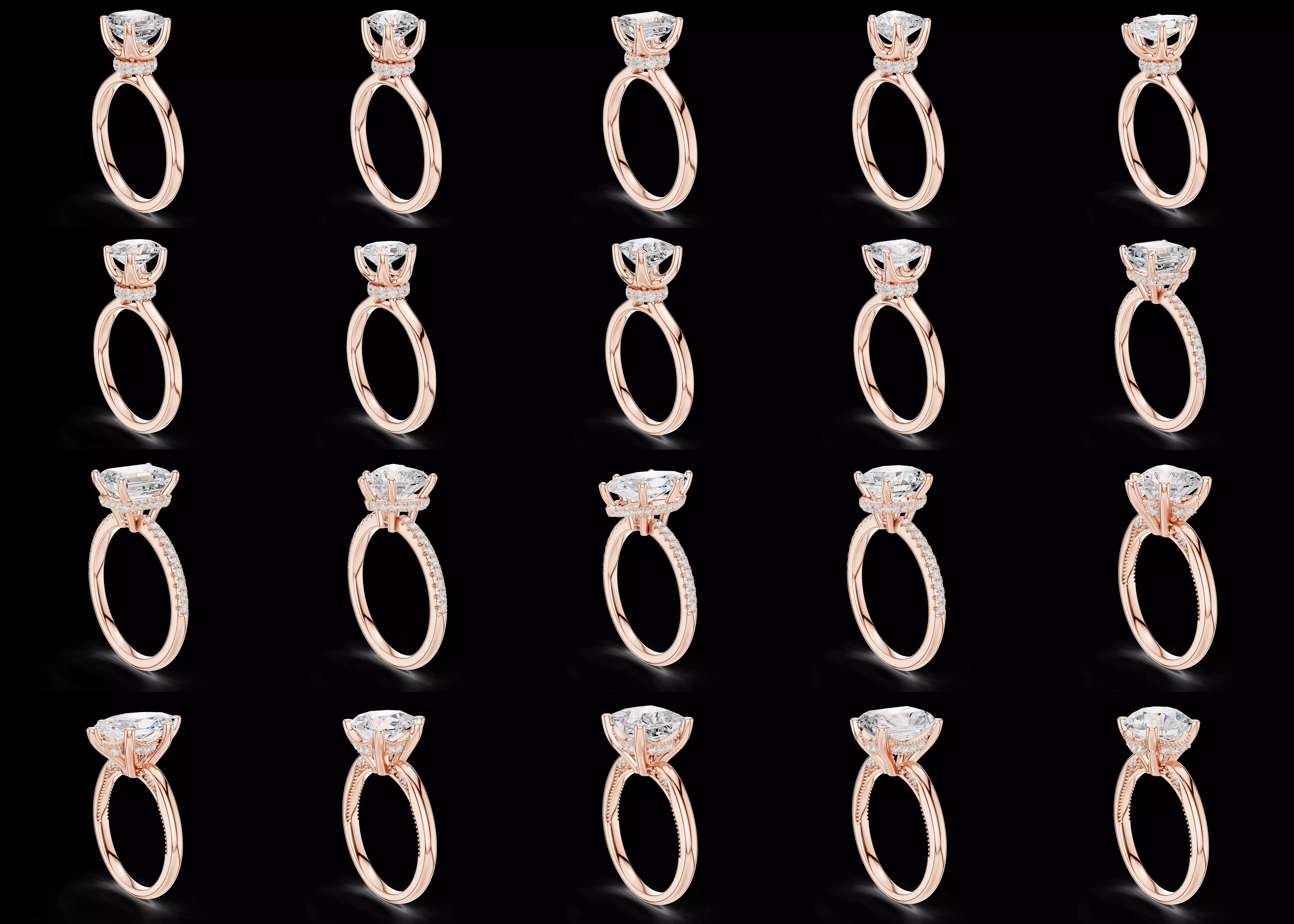 20 Oval Cut Engagement Ring CAD STL 3DM Jewelry Bundle 3D print model