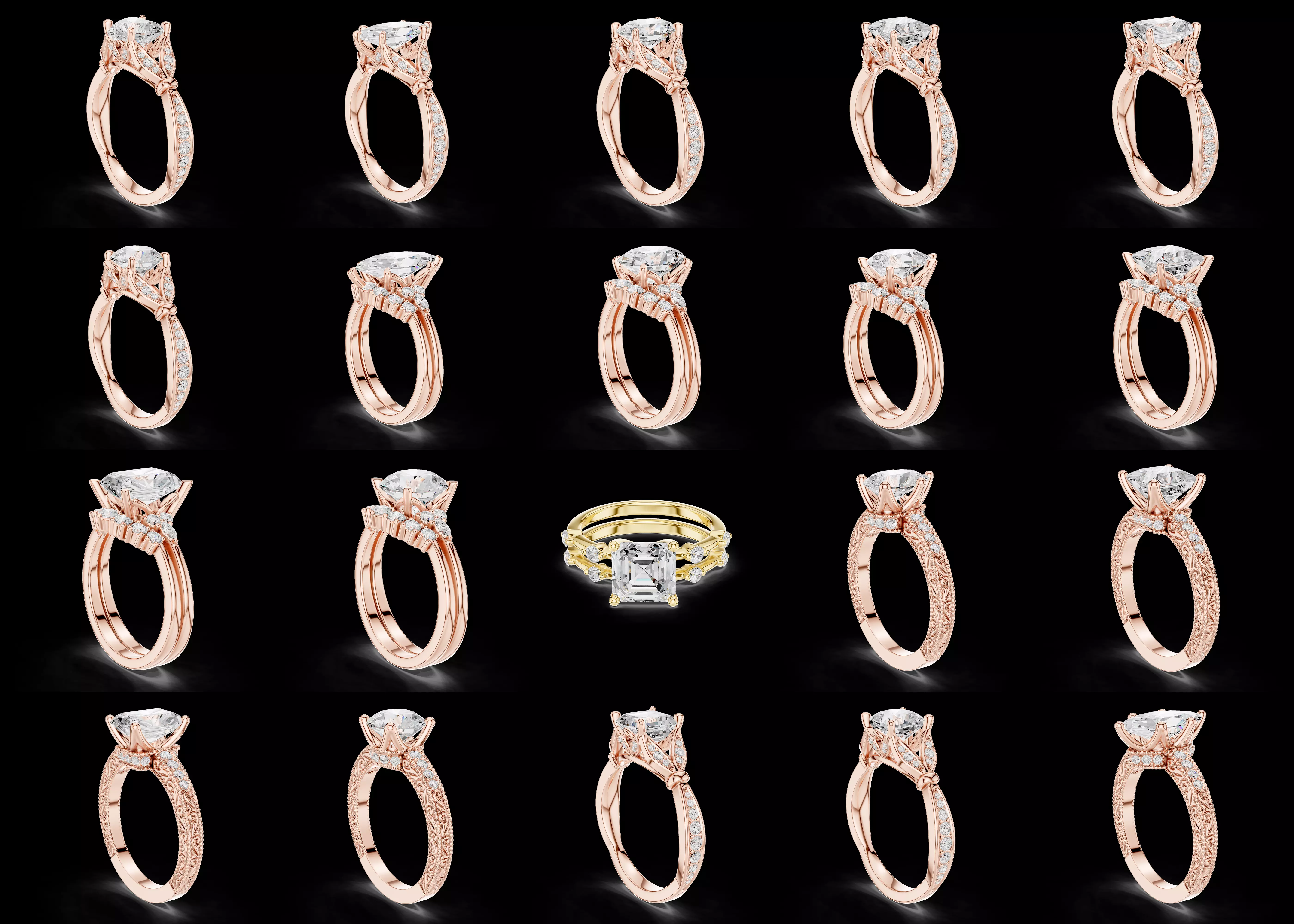 20 Solitaire Engagement Ring Combo Pack STL and 3DM CAD 3D print model