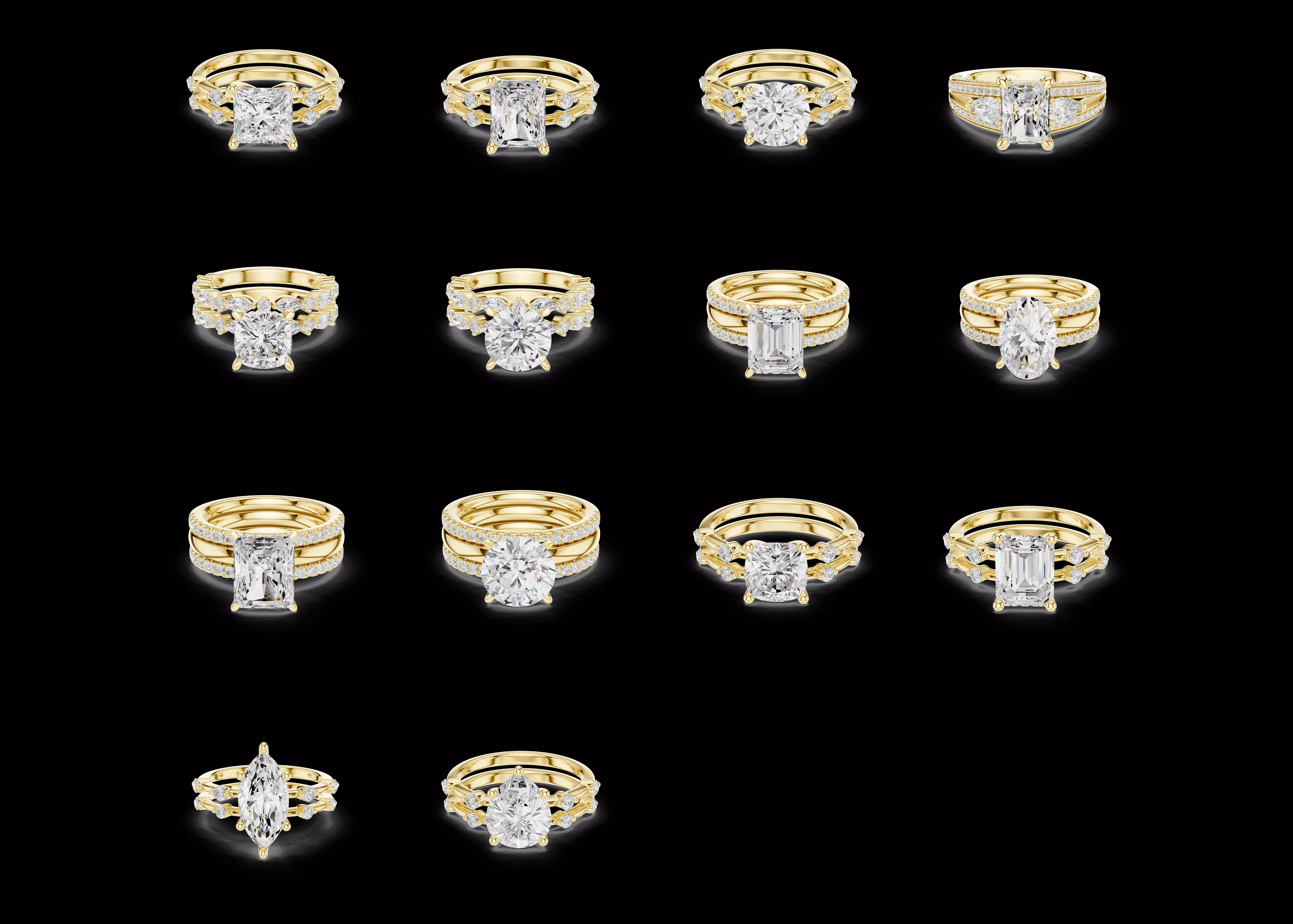 14 Bridal Solitaire Ring Combo Pack STL and 3DM Models 3D print model