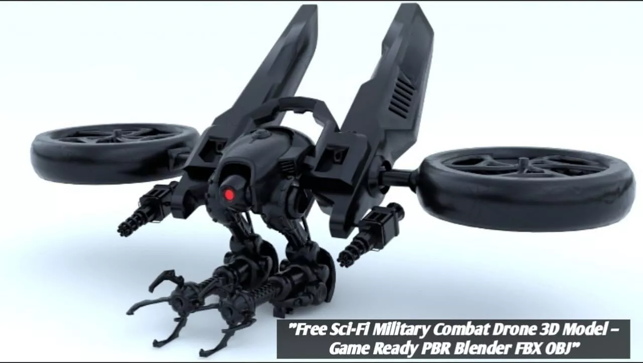 Free Sci Fi Military Combat Drone 3D Model Game Ready PBR Blend Free low-poly 3D model