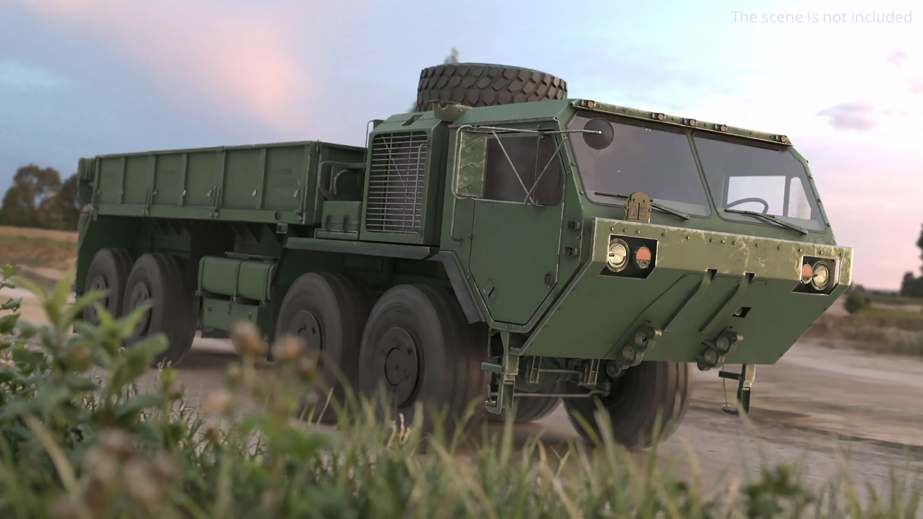 Military Cargo Truck Flatbed Green 3D model