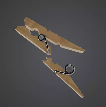 Low Poly Broken Wooden Clothespin Low-poly 3D model