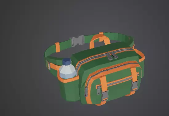 Low Poly Outdoor Fanny Pack with Water Bottle Low-poly 3D model
