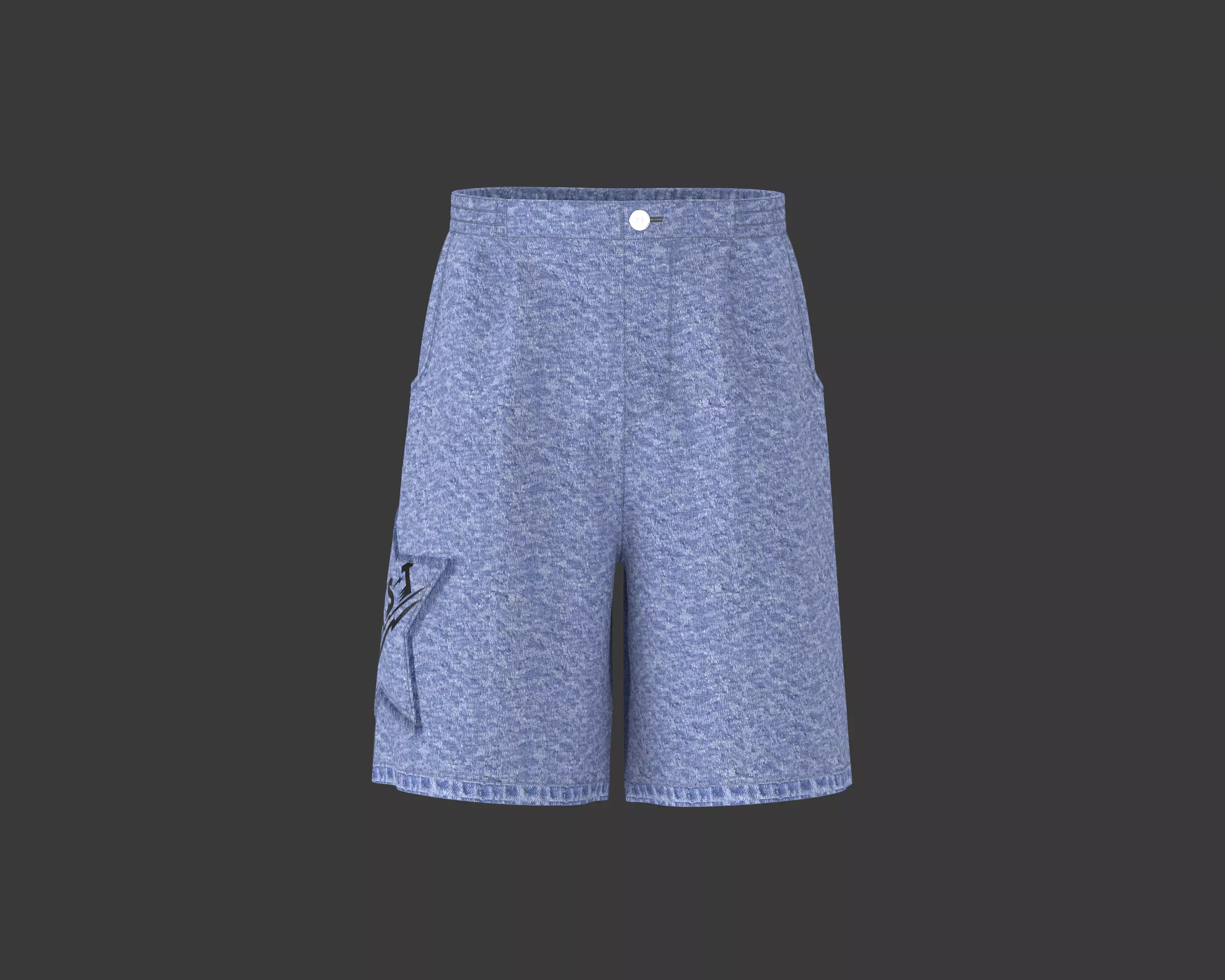Mens washed denim shorts with graphic 3D model