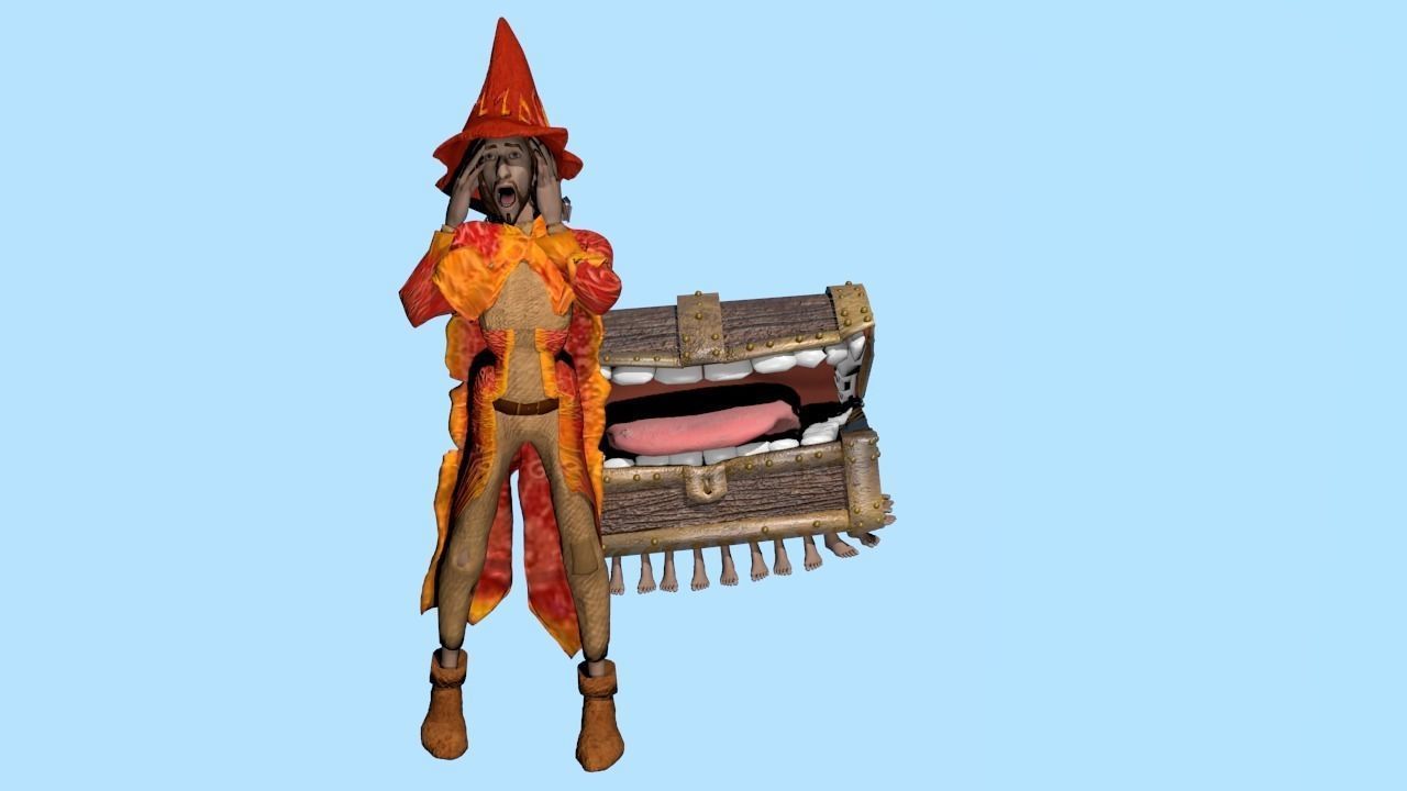 Wizard Rincewind and Luggage Low-poly 3D model_4