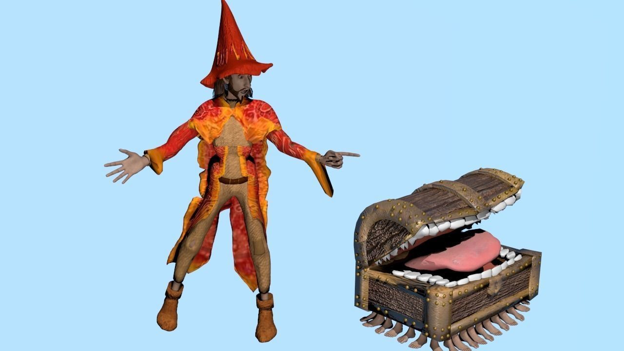 Wizard Rincewind and Luggage Low-poly 3D model_1
