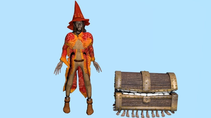 Wizard Rincewind and Luggage Low-poly 3D model