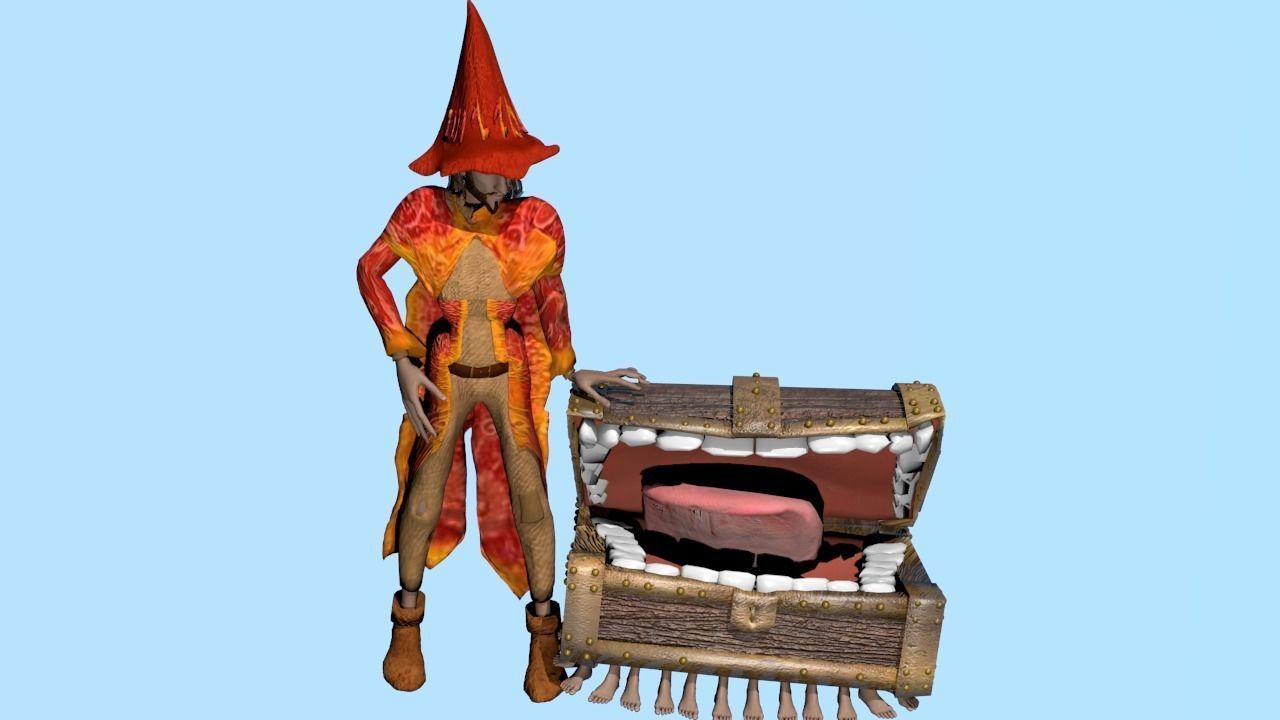 Wizard Rincewind and Luggage Low-poly 3D model_3