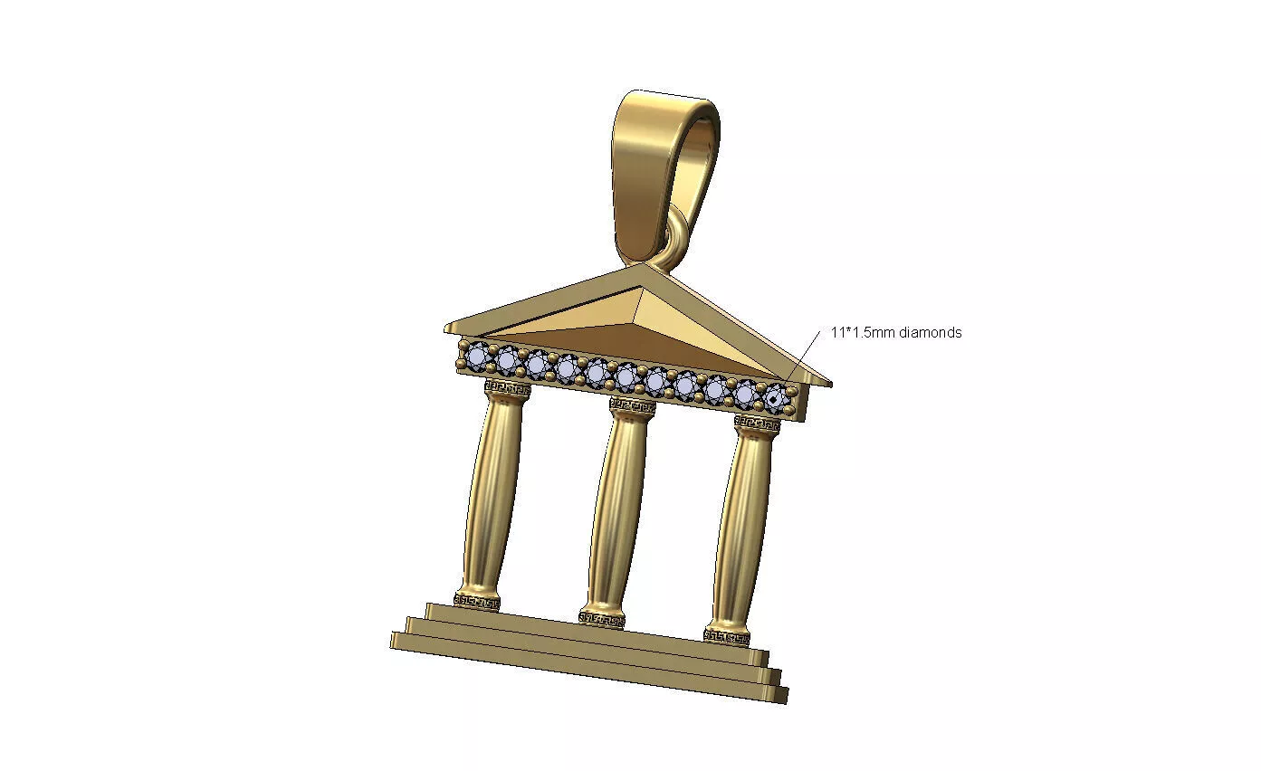 Greek Parthenon diamond pendant and charm 3D print model
