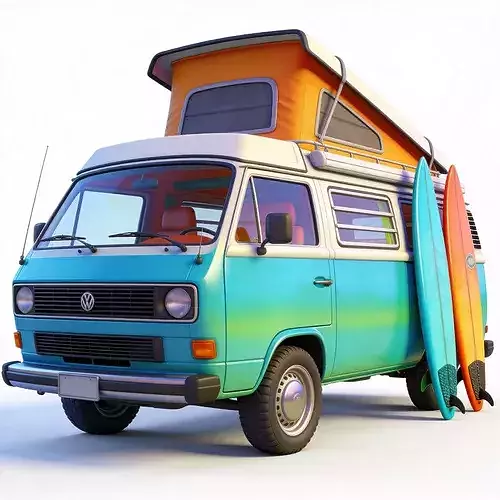 Stylized 3D Tropical Surf Camper Model