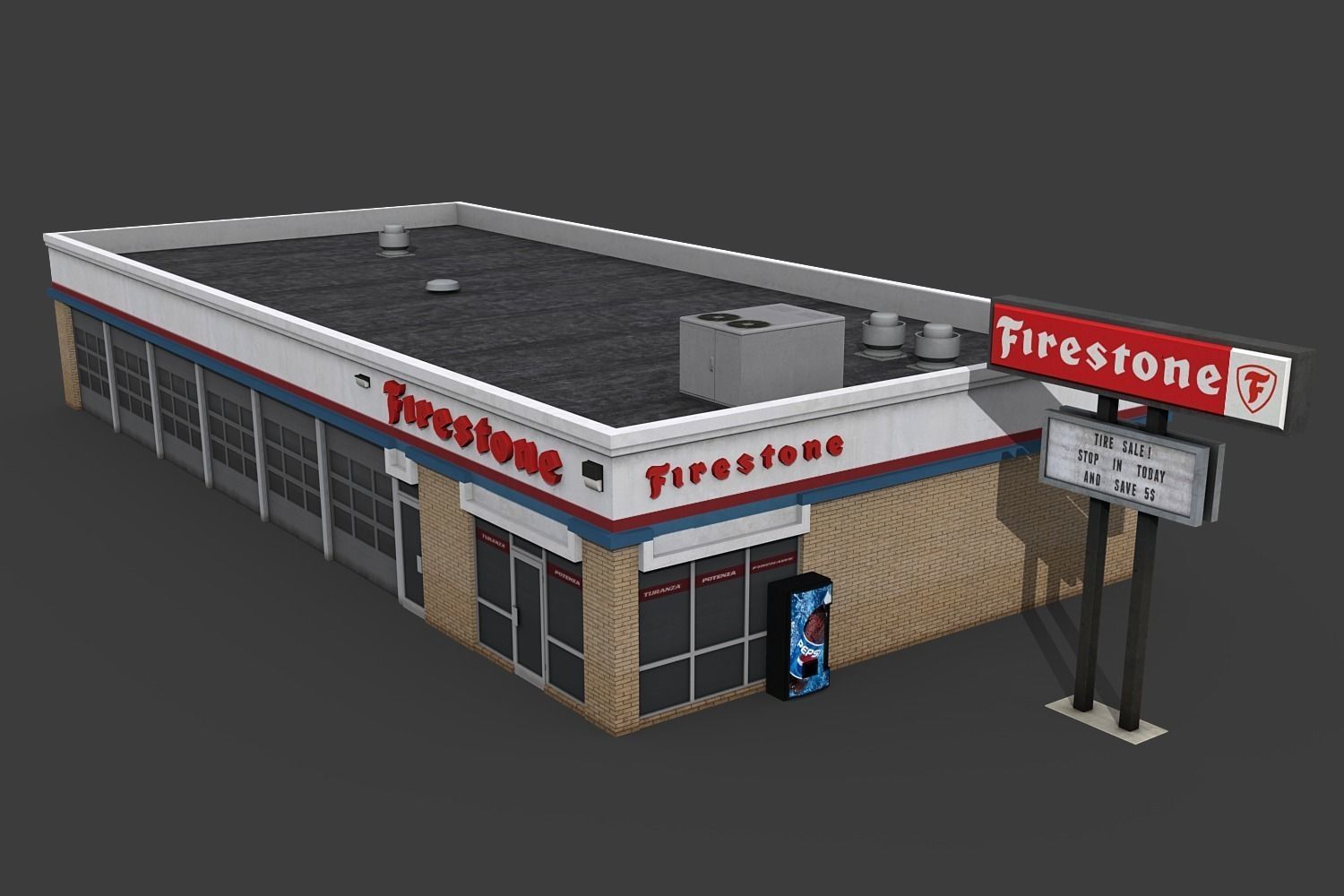 Firestone Complete Auto Service Building Low-poly 3D model_4