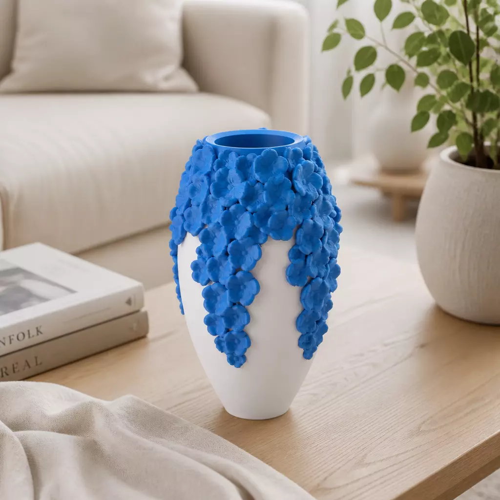 Wisteria Flower Vase with Cascading Blue Floral Design 3D print model