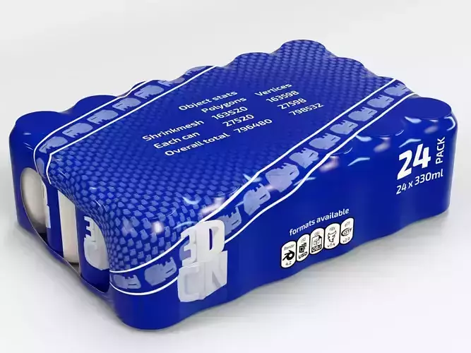 24 pack 330ml cans plastic shrinkwrapped 3D model