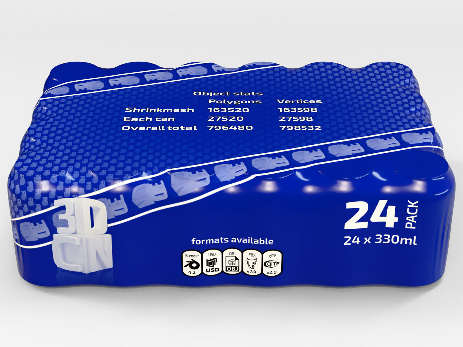 24 pack 330ml cans plastic shrinkwrapped 3D model_2