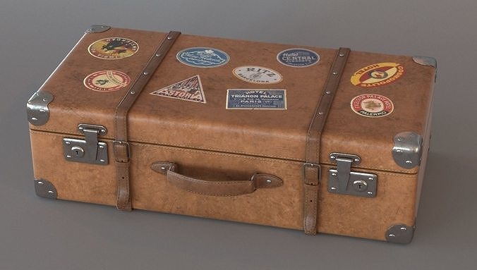Old suitcase with stickers 3D model
