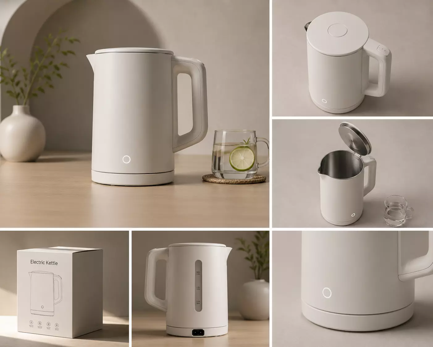 Modern Minimalist Electric Kettle PBR Smart Kitchen Appliance Low-poly 3D model