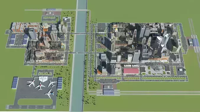 Realistic Lowpoly Simple City Low-poly 3D model