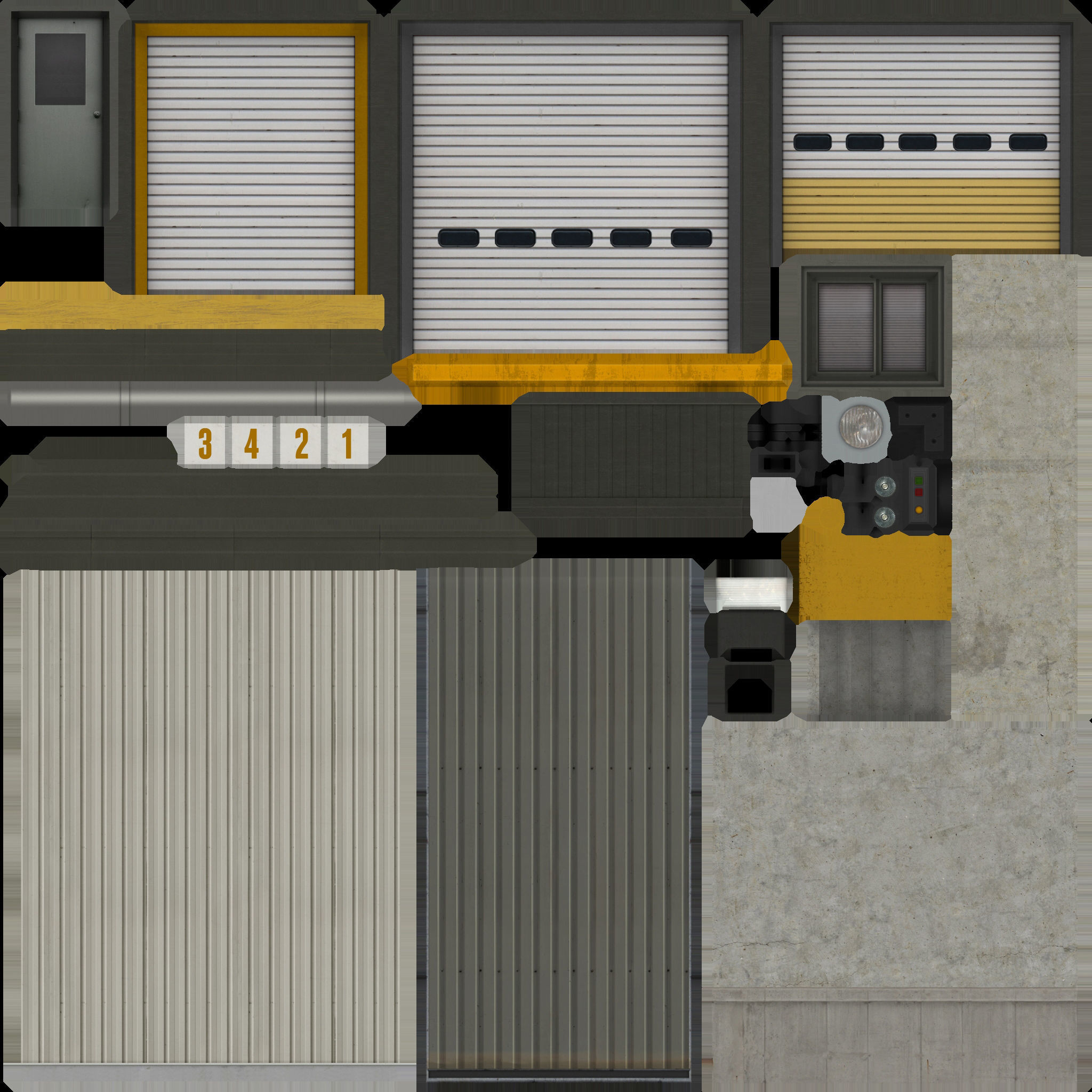 Warehouse metal building with doors and stairs Low-poly 3D model_7