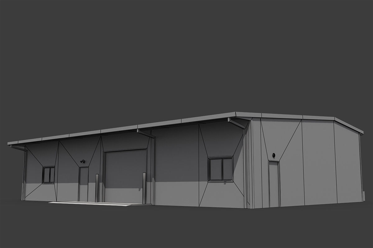 Warehouse metal building with doors and stairs Low-poly 3D model_4