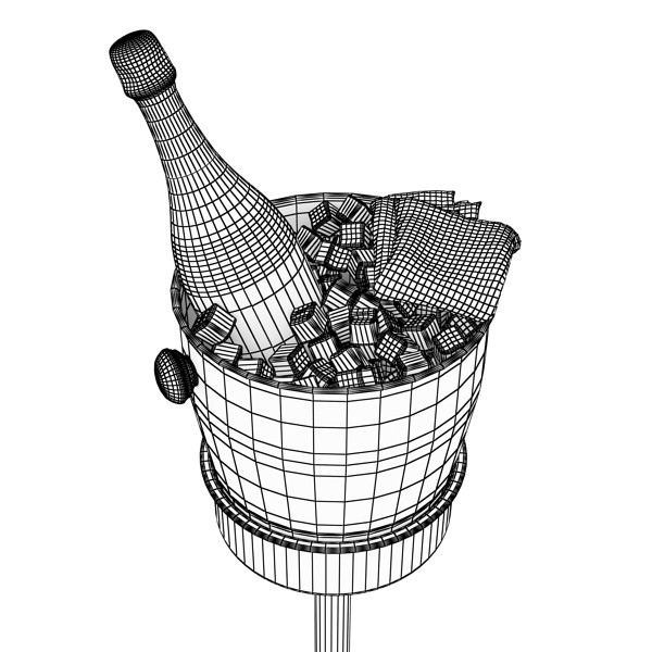 Champagne Set 3 - Bottle Flute and Ice Bucket 3D model_9