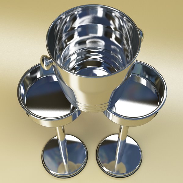 Champagne Set 3 - Bottle Flute and Ice Bucket 3D model_5