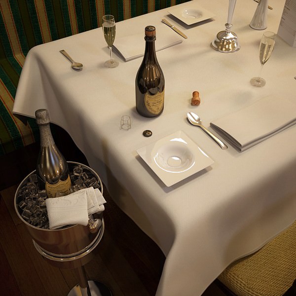 Champagne Set 3 - Bottle Flute and Ice Bucket 3D model_7