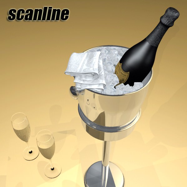 Champagne Set 3 - Bottle Flute and Ice Bucket 3D model_8