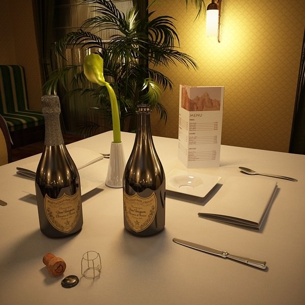 Champagne Set 3 - Bottle Flute and Ice Bucket 3D model_19