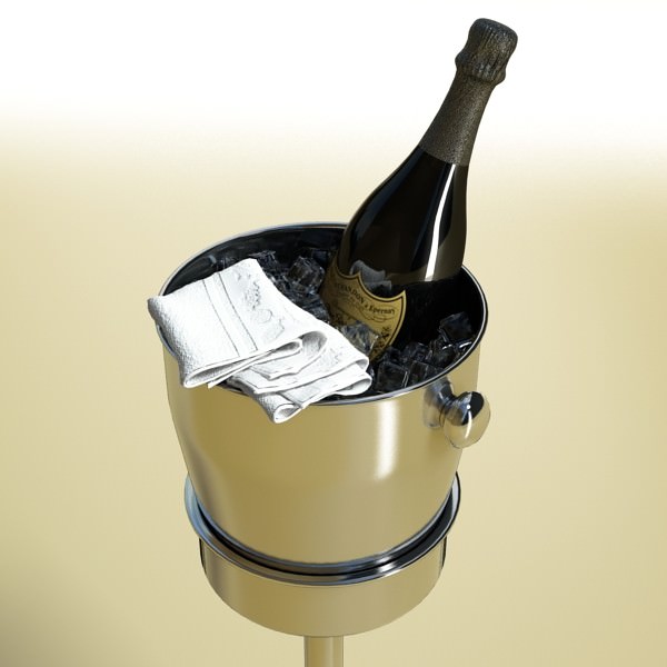 Champagne Set 3 - Bottle Flute and Ice Bucket 3D model_1