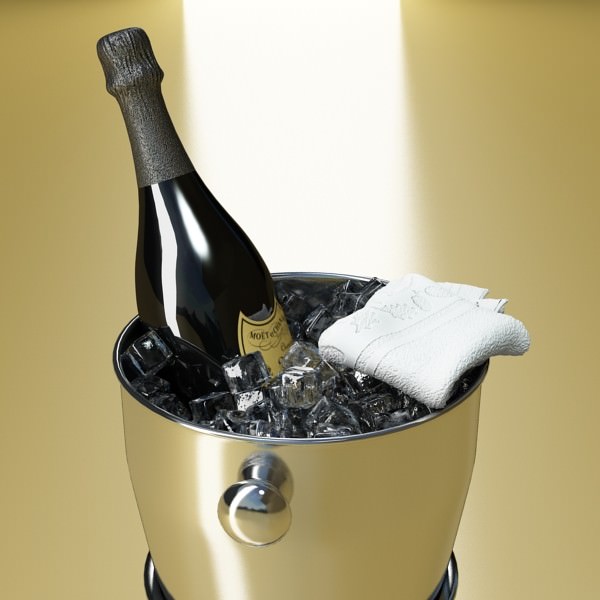 Champagne Set 3 - Bottle Flute and Ice Bucket 3D model_2